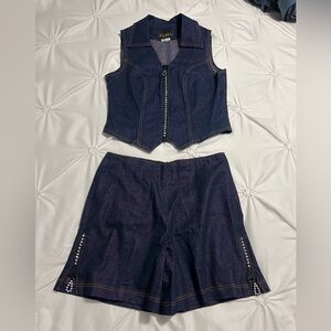 denim style vest and shorts set
